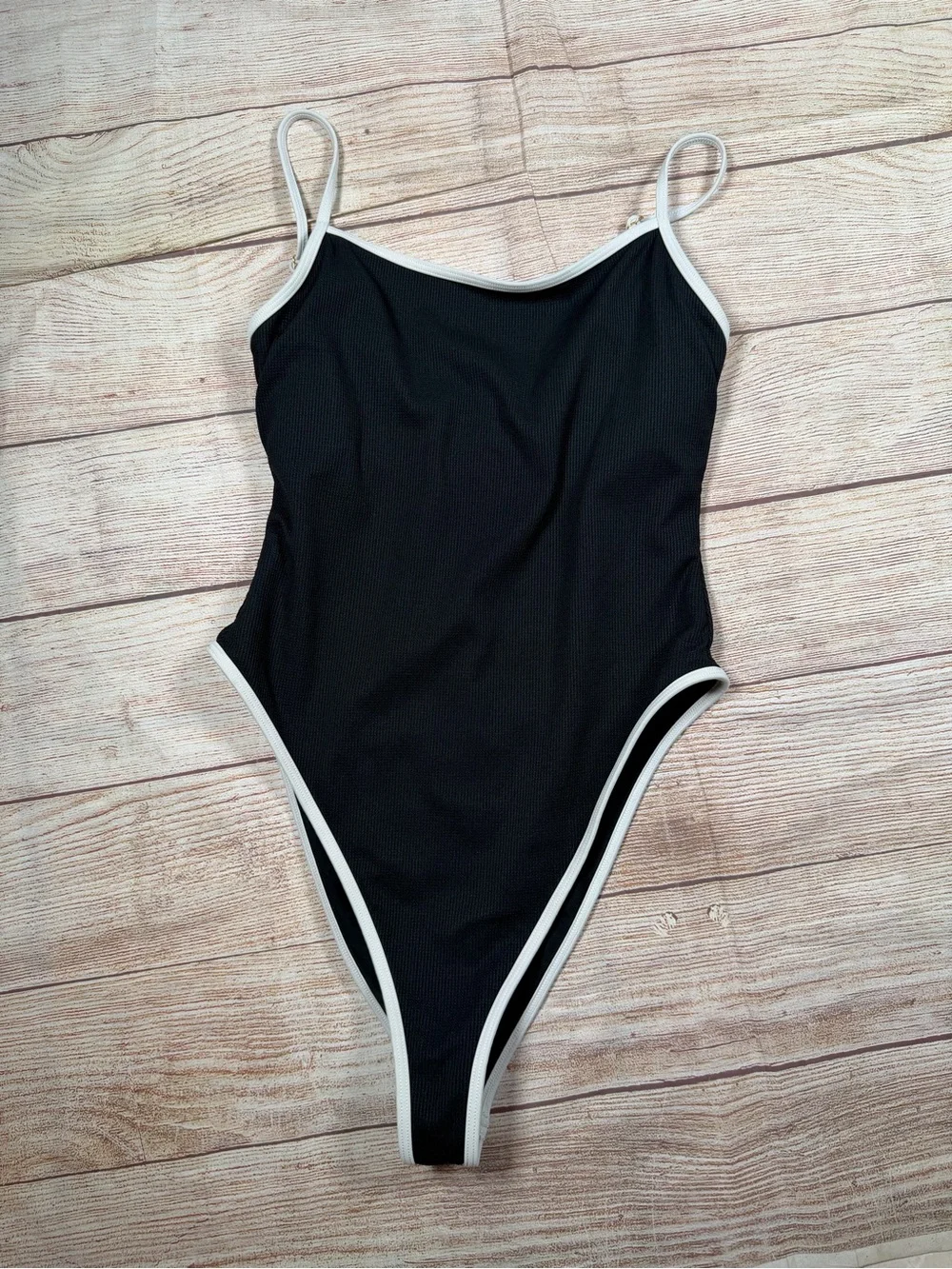 L'Academie Black One-Piece Swimsuit with White Trim
